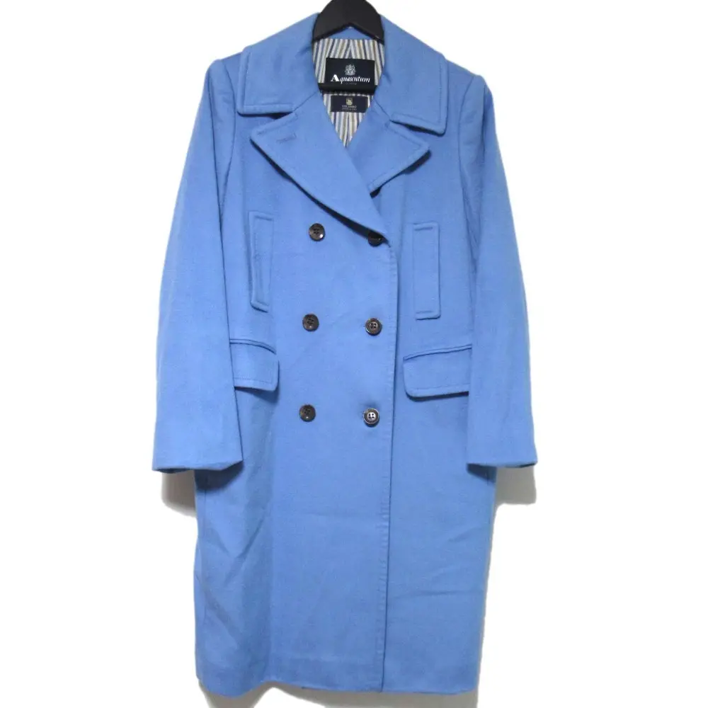 Aquascutum アクアスキュータム COLOMBO コロンボ生地 ウール ダブルブレスト チェスターコート 13号 ブルー