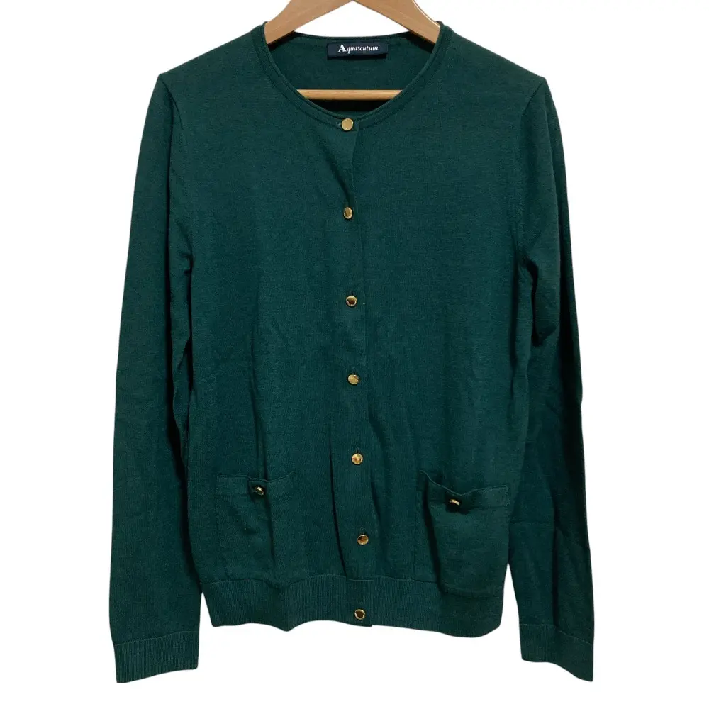 Aquascutum アクアスキュータム 金ボタン クルーネック ニットカーディガン 8 グリーン