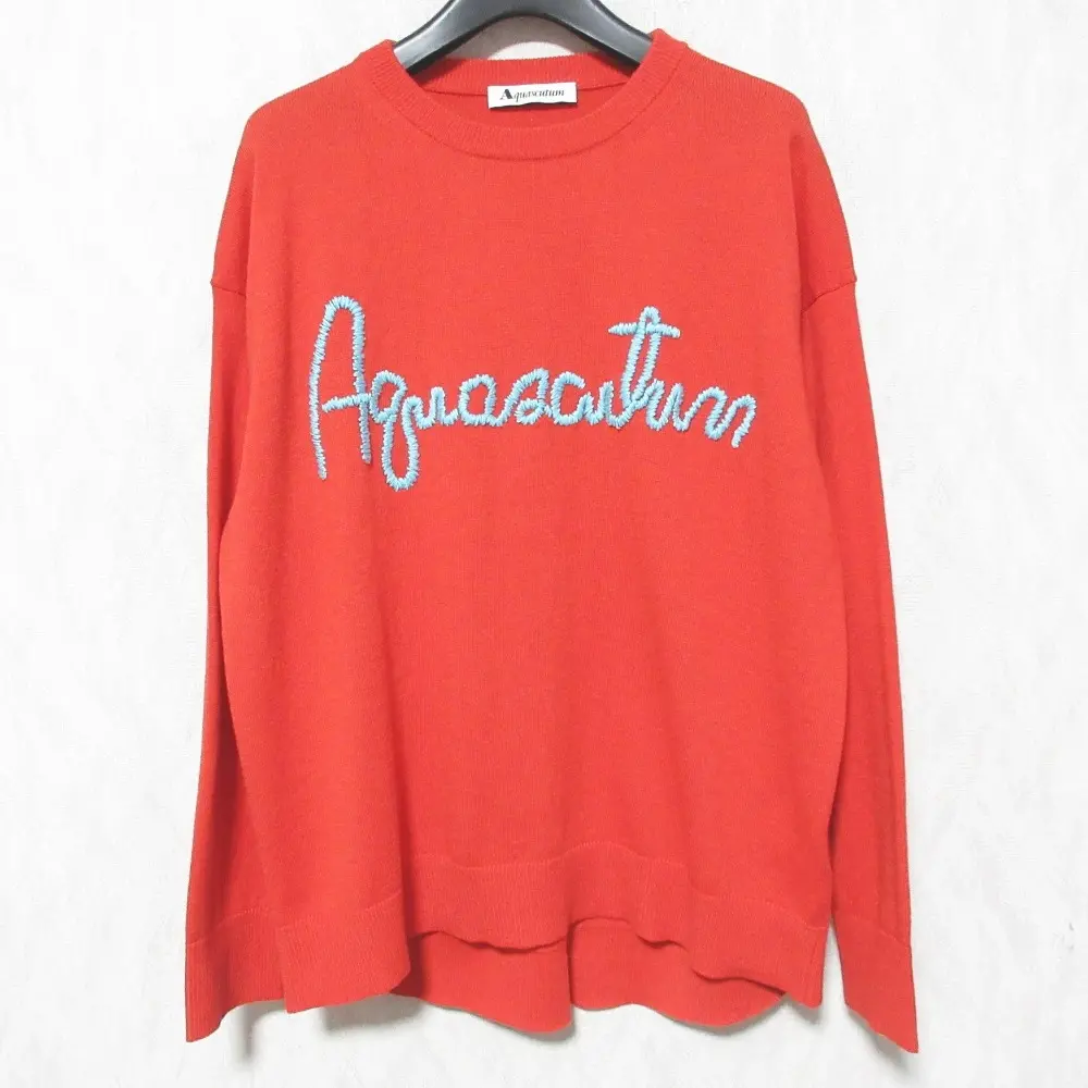 Aquascutum アクアスキュータム コットン ウール クルーネック ニットセーター 5022460006-74 F レッド