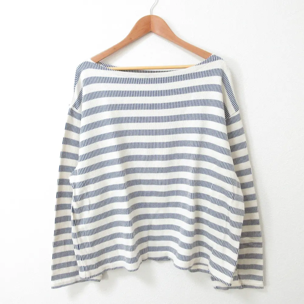23AW ARGUE アギュー French Antique Border Pullover ボーダー ボートネック 長袖 オーバーサイズ プルオーバー ニット F ネイビー系