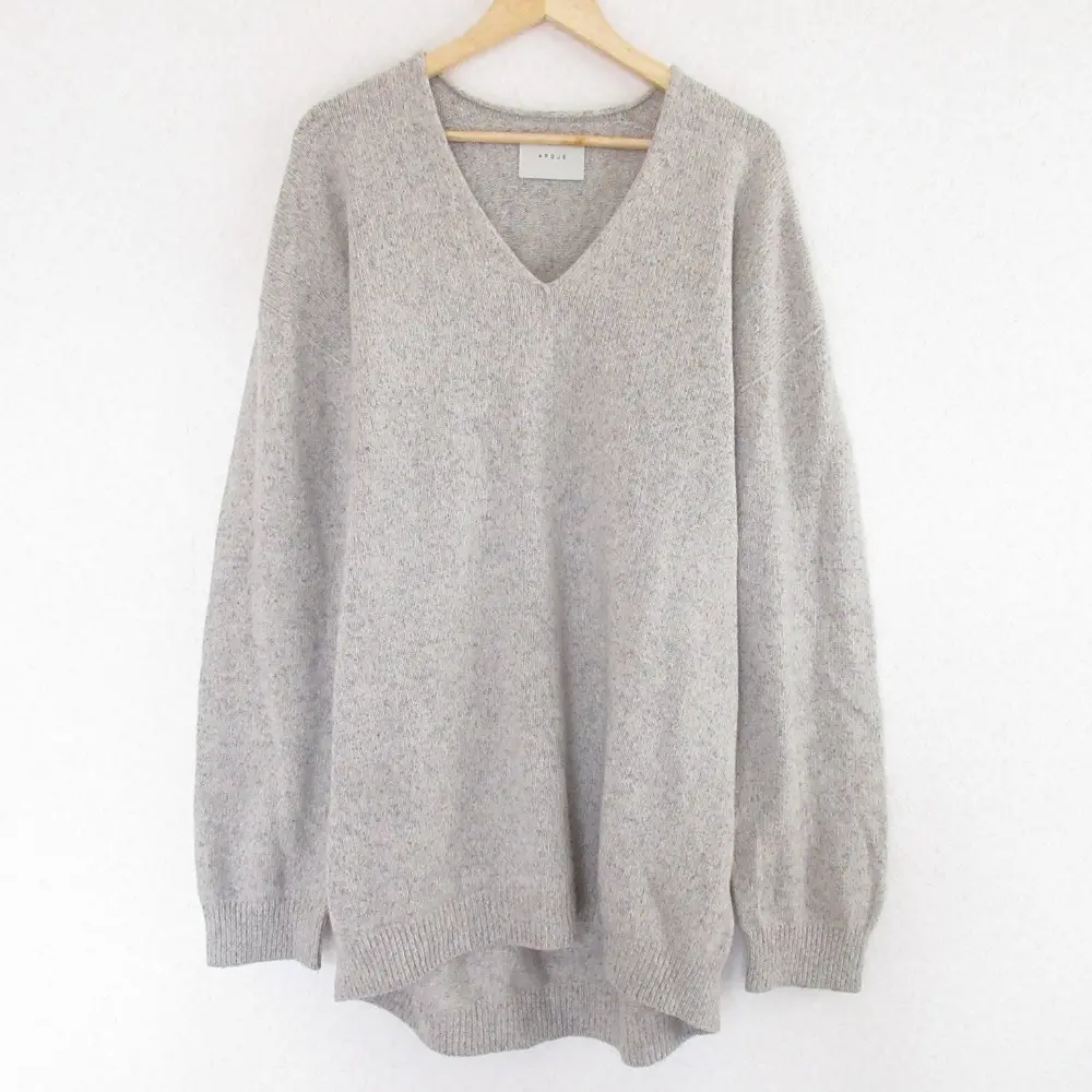 ARGUE アギュー WOOL MELLOW MIXYARN KNIT Vネック 長袖 オーバーサイズ プルオーバー ニット セーター F グレー