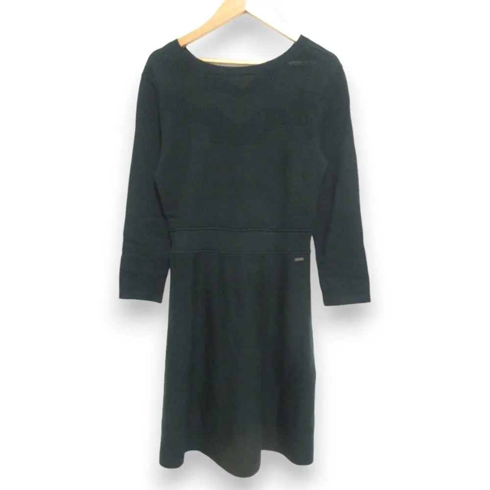 ARMANI EXCHANGE アルマーニエクスチェンジ ジャガード 切替 長袖 フレア ニットドレス ミニワンピース S グリーン