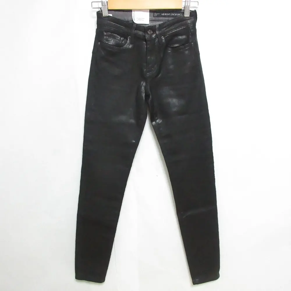 23SS ARMANI EXCHANCE アルマーニエクスチェンジ SUPER SKINNY LIFT-UP ストレッチ コーティング デニムパンツ 24R ブラック