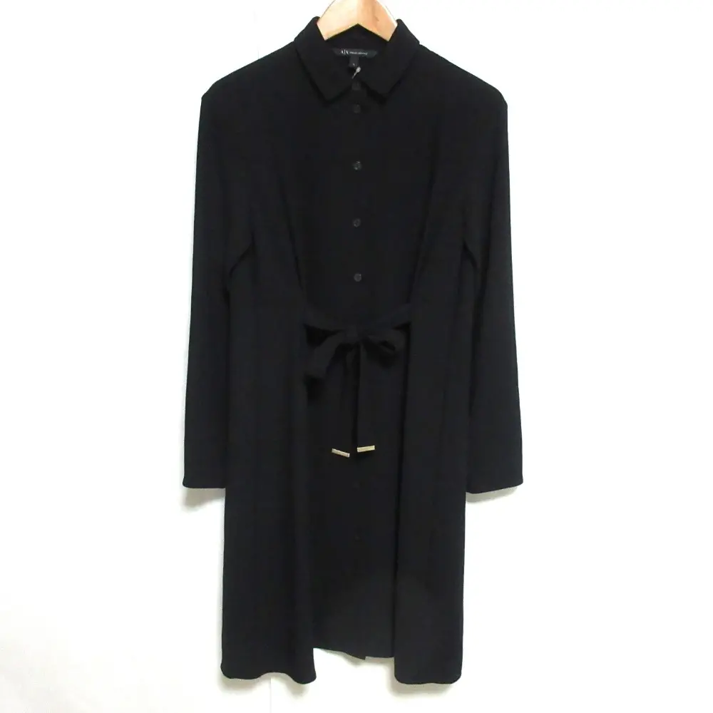 ARMANI EXCHANCE アルマーニエクスチェンジ 長袖 ひざ丈 ウエストリボン シャツドレス ワンピース 0 ブラック