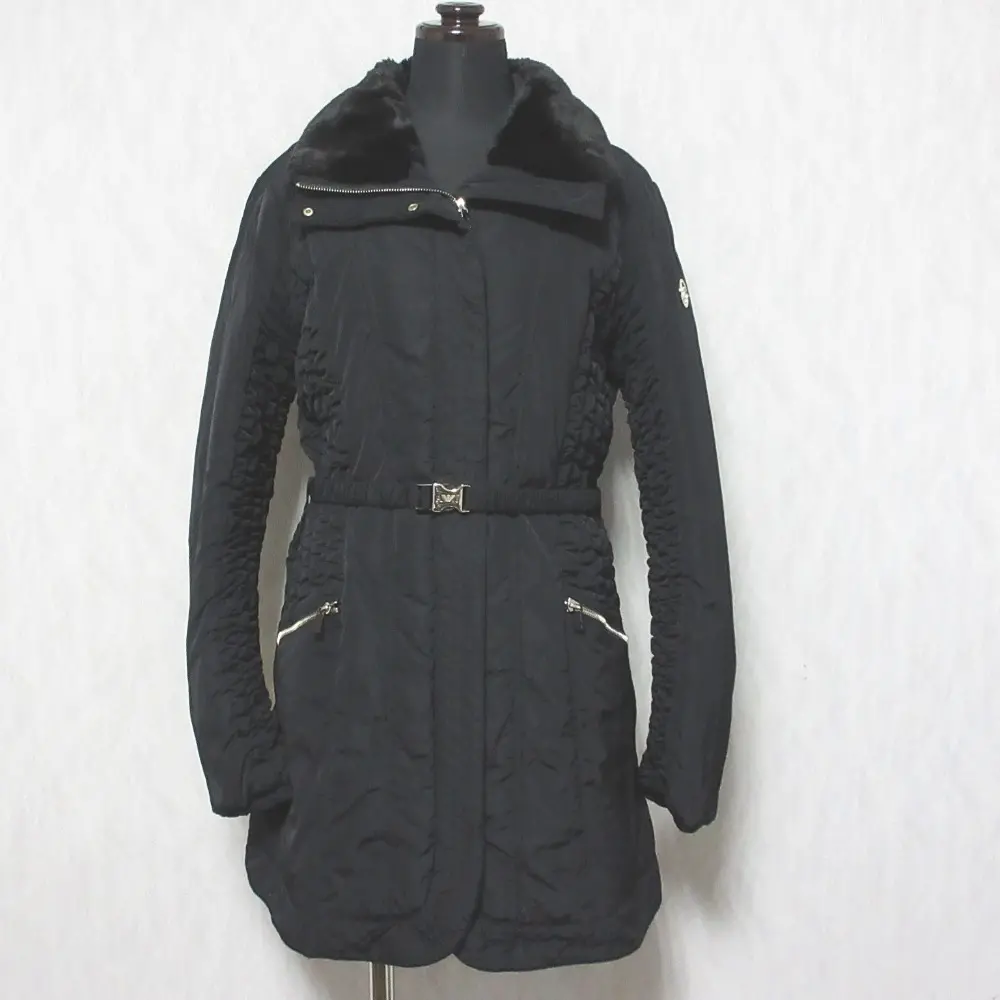 ARMANI JEANS アルマーニジーンズ ジップアップ ミドル丈 ベルテッド ダウンコート 42 ブラック