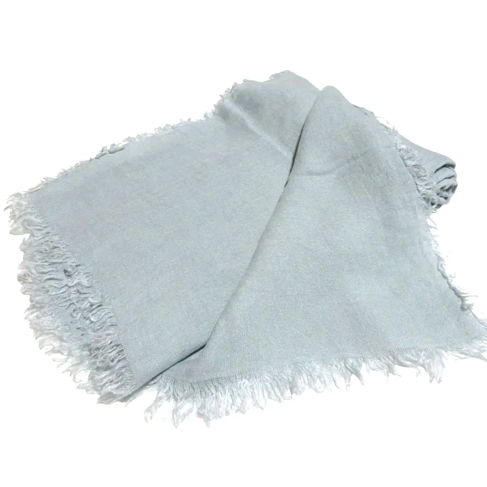 クリーニング済 ASAUCE MELER  アソースメレ リネン フリンジ 大判 ストール ショール マフラー ライトブルー