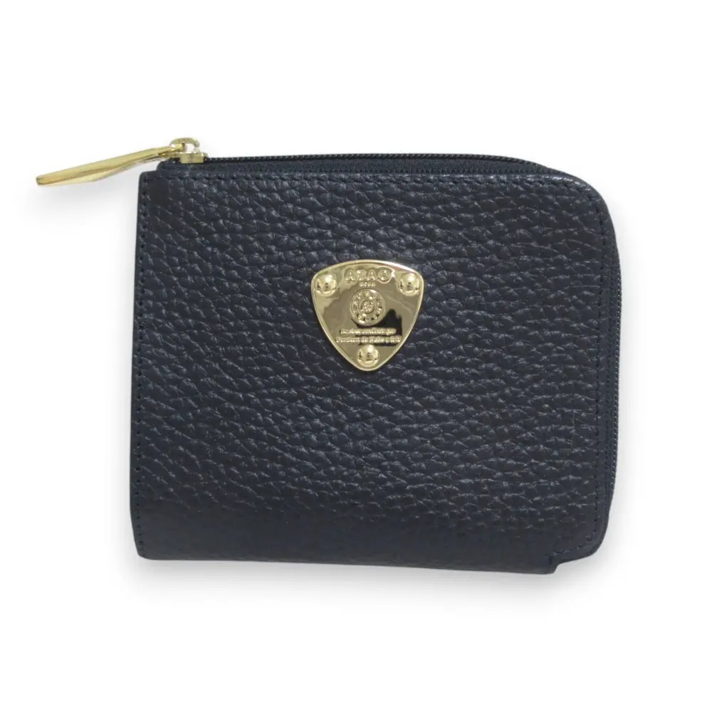 ATAO アタオ ミリモケリー レザー ロゴプレート ラウンドファスナー 財布 コンパクトウォレット ネイビー×ゴールド金具