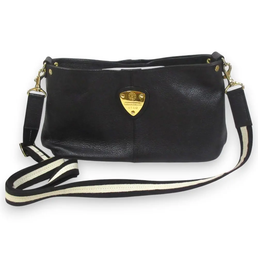ATAO アタオ チヴィ レザー ロゴプレート 2Way ショルダーバッグ ハンドバッグ ブラック ゴールド金具