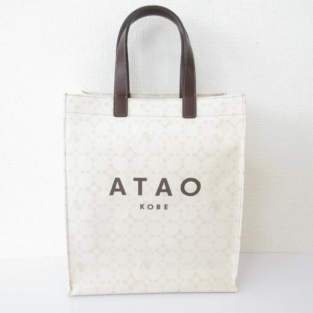 ATAO アタオ トット キャンバス モノグラム ロゴ トートバッグ ベージュ