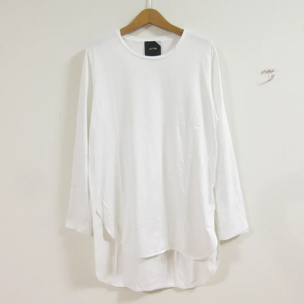 ATON エイトン ラウンドヘム 長袖 クルーネック プルオーバー Tシャツ カットソー サイズ2 ホワイト