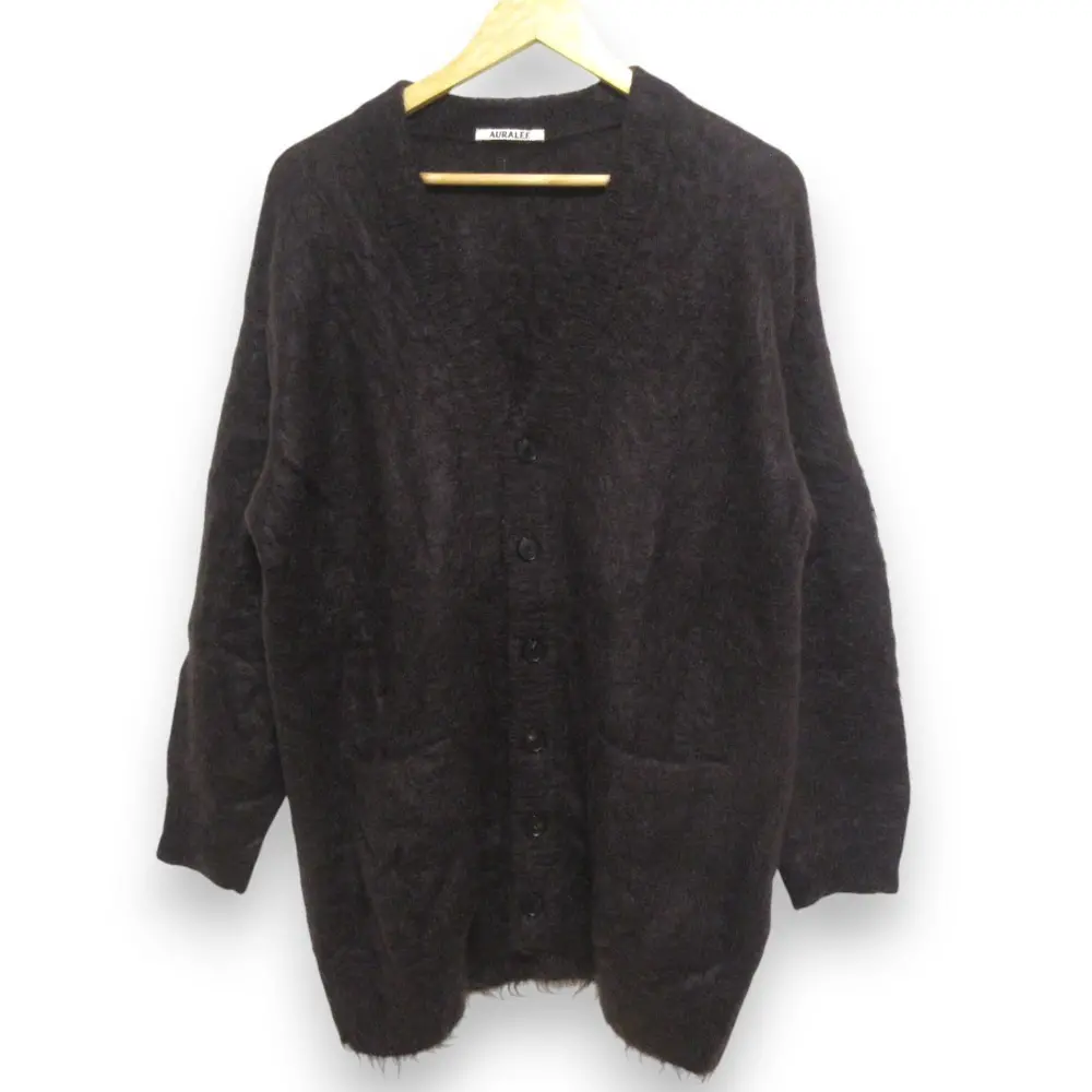 22AW AURALEE オーラリー BRUSHED SUPER KID MOHAIR KNIT モヘア×ウール Vネック 長袖 カーディガン A22AC03KM サイズ0 ブラウン