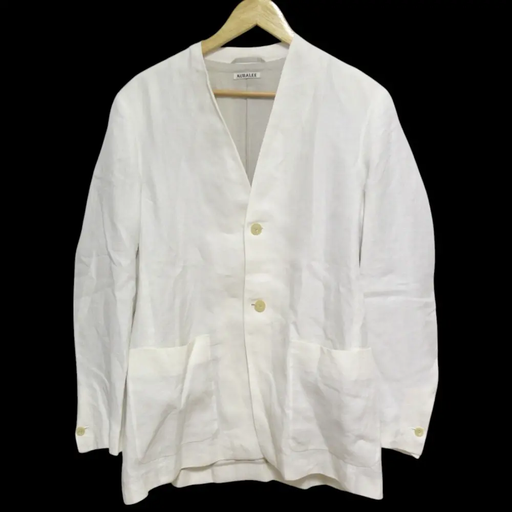 23SS AURALEE オーラリー LINEN GABARDINE NO COLLAR JACKET リネン シングル ノーカラージャケット A23SJ01HL サイズ1 ホワイト