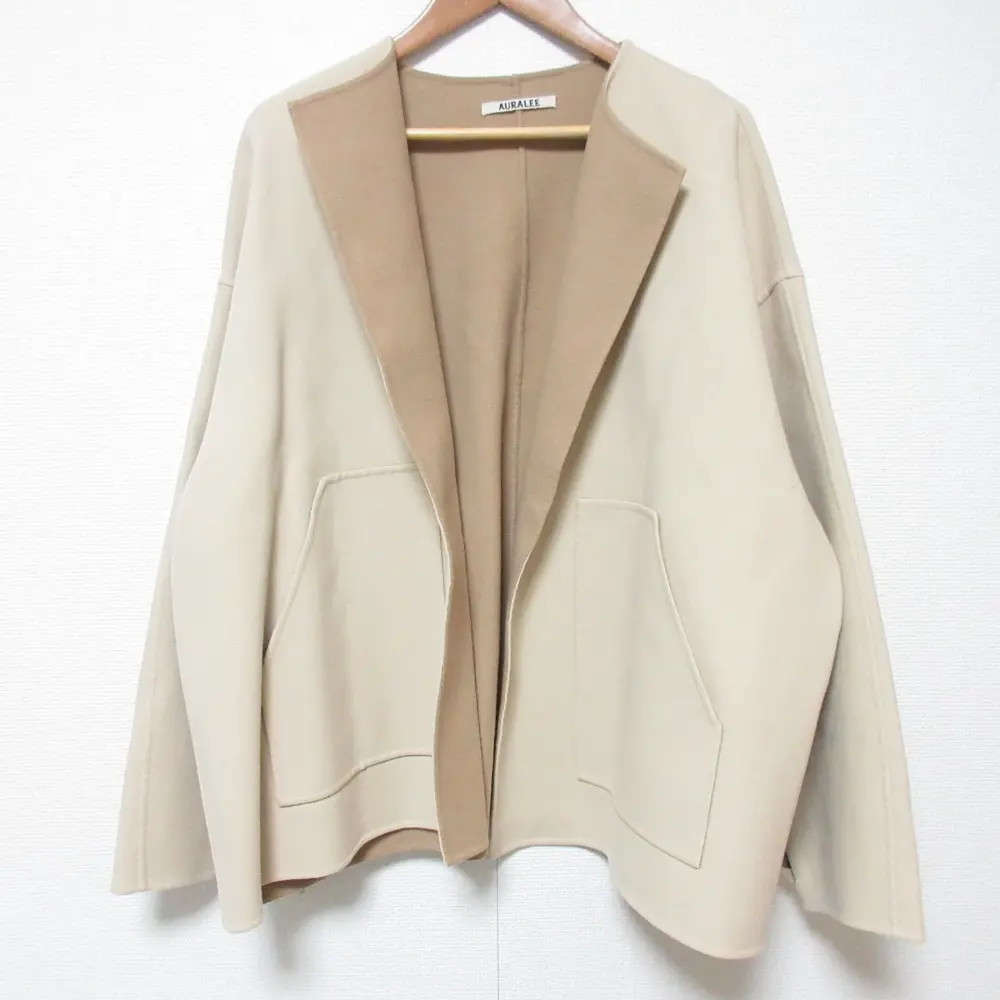 AURALEE オーラリー SUPER FINE MELTON NO COLLAR BLOUSON メルトンノーカラーブルゾン ジャケット サイズ0 ベージュ