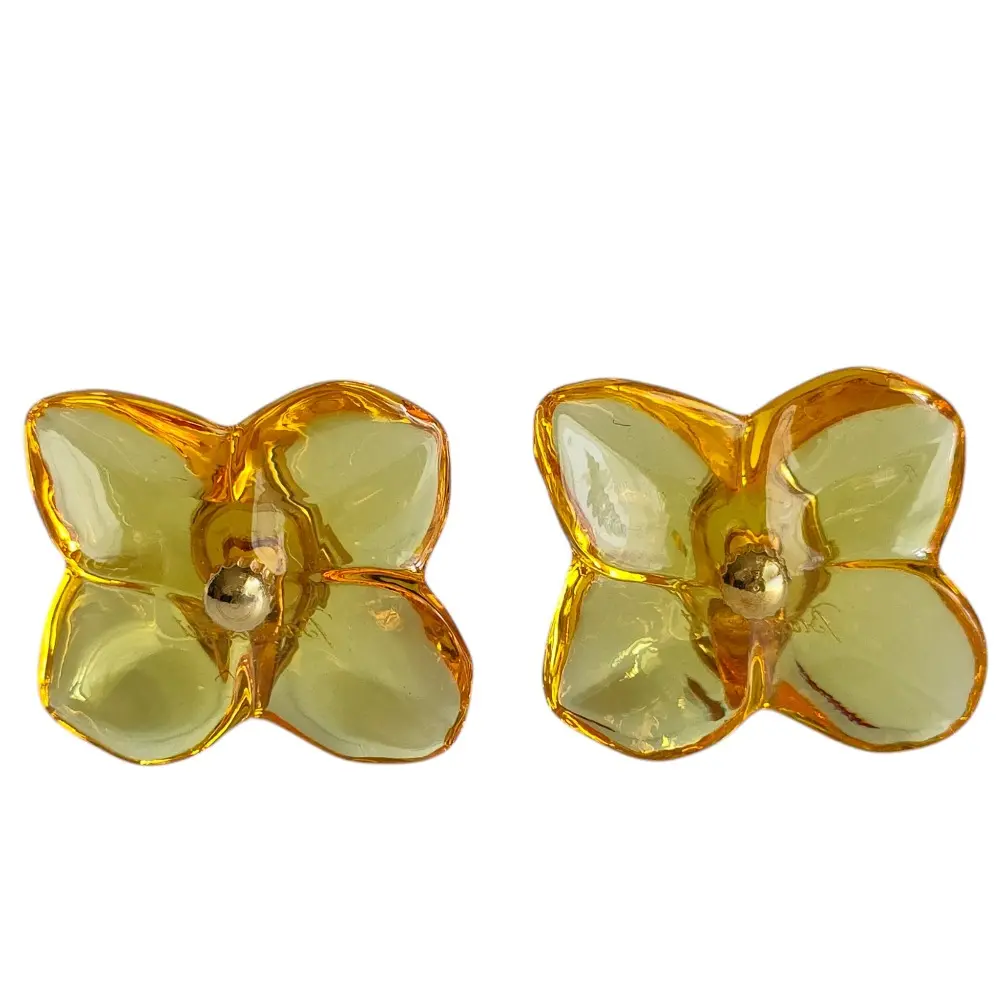 Baccarat バカラ 金具750 フラワークリスタル クリップイヤリング アクセサリー 箱付き イエロー