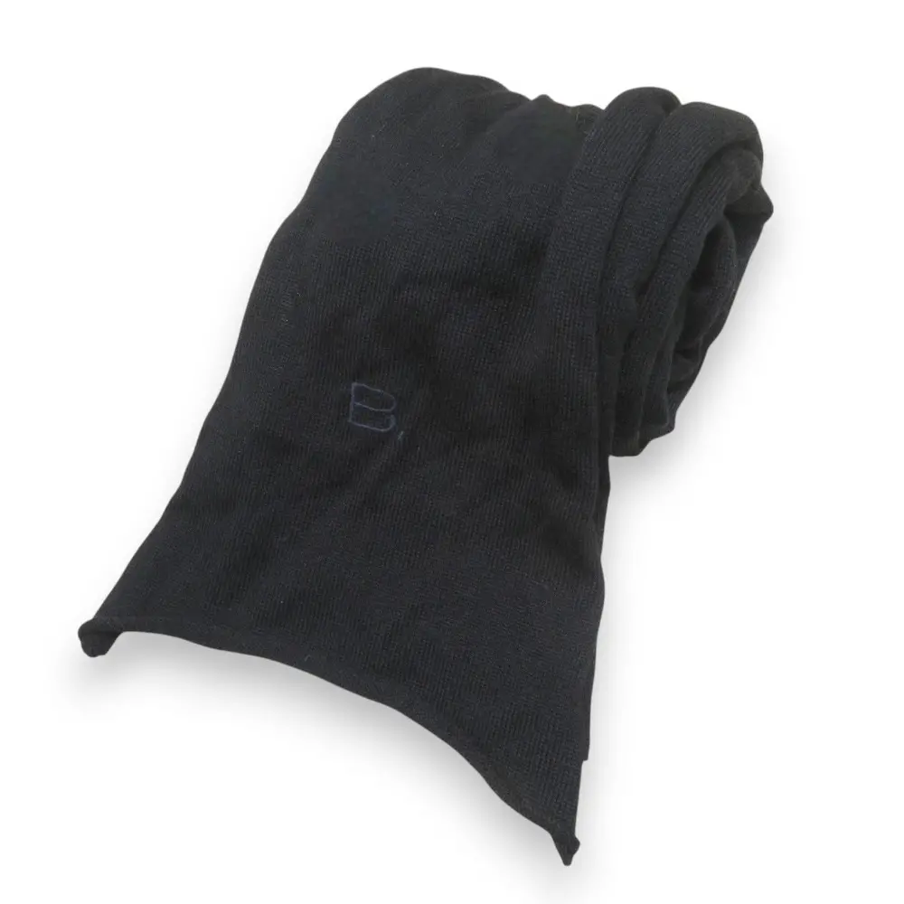 BALENCIAGA バレンシアガ ウール100％ B刺繍 ロング ナロー ニットストール マフラー ブラック