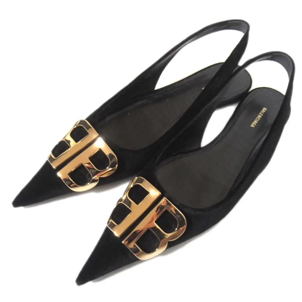 BALENCIAGA バレンシアガ ベロア BB ナイフミュール ポインテッドトゥ フラット パンプス 525965 36 約23cm ブラック