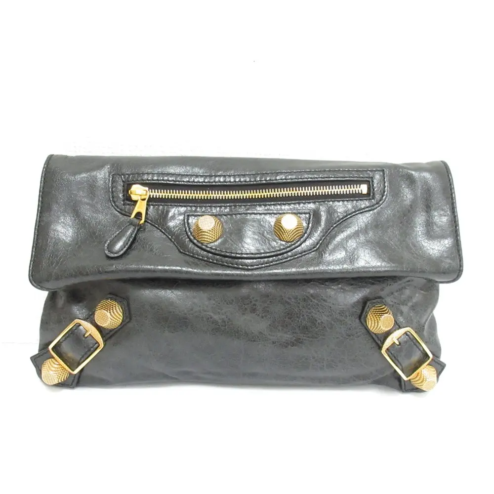 BALENCIAGA バレンシアガ レザー エイジング加工 ジャイアントエンベローブ スタッズ クラッチバッグ ブラック ゴールド金具