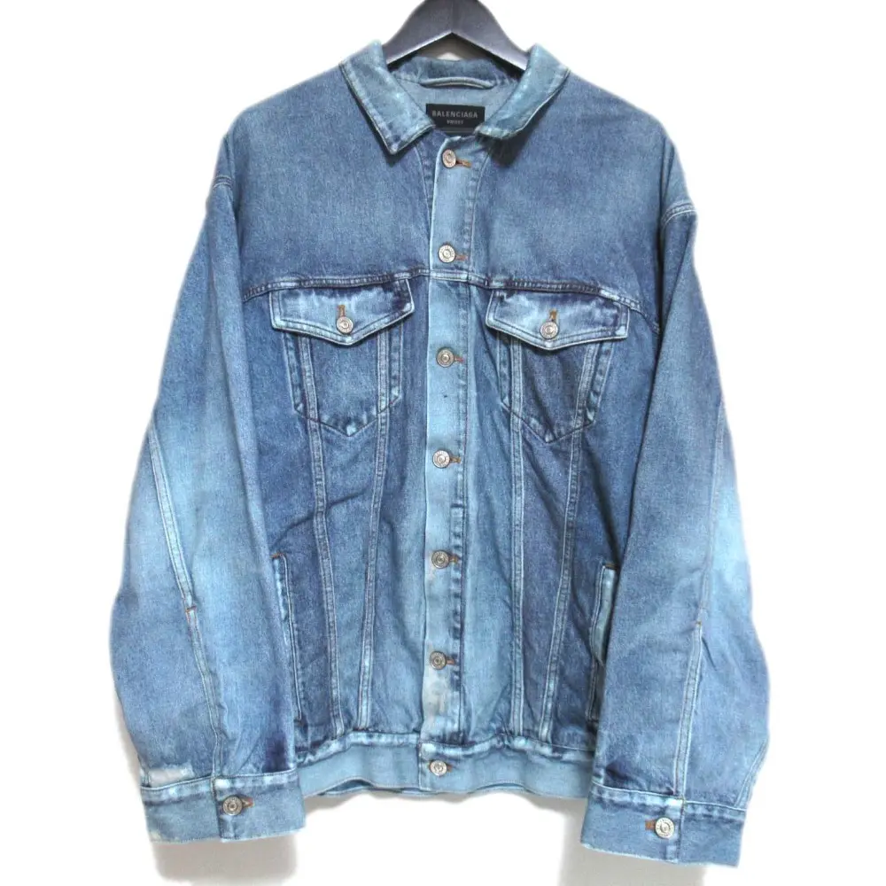 22AW BALENCIAGA バレンシアガ トロンプルイユ 転写プリント デニムジャケット Gジャン 714044 size L ユニセックス インディゴブルー
