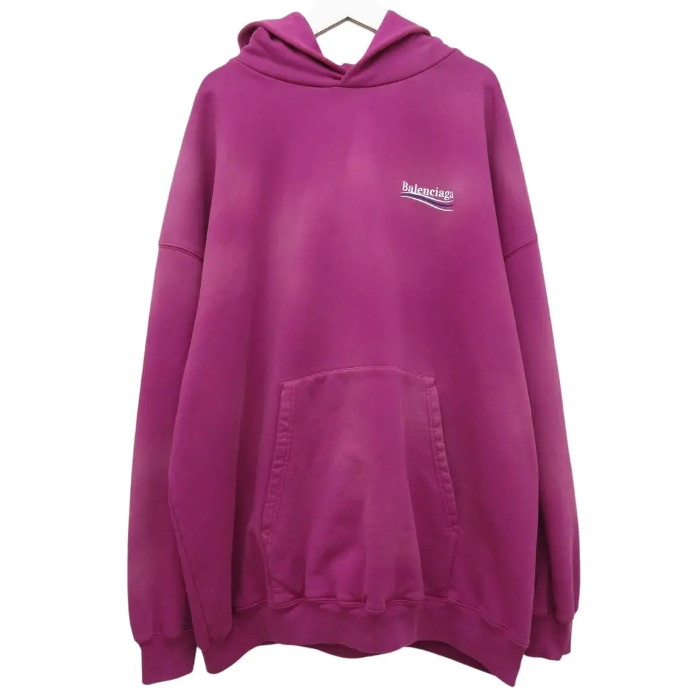 22SS BALENCIAGA バレンシアガ ユーズド加工 キャンペーンロゴ刺繍 スウェットパーカー オーバーサイズ XXS ピンク系
