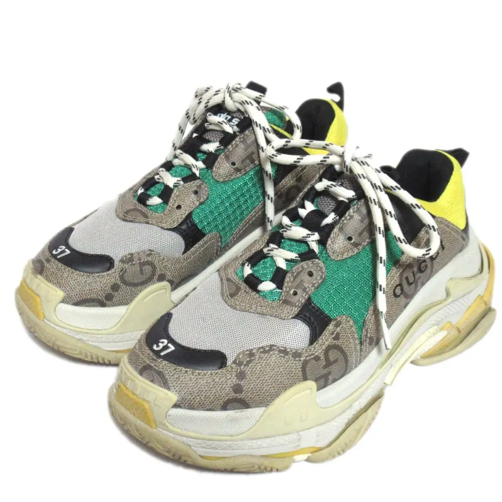 21AW BALENCIAGA×GUCCI バレンシアガ×グッチ GGスプリーム ザハッカープロジェクトトリプルSダッドシューズ スニーカー677193 24.5