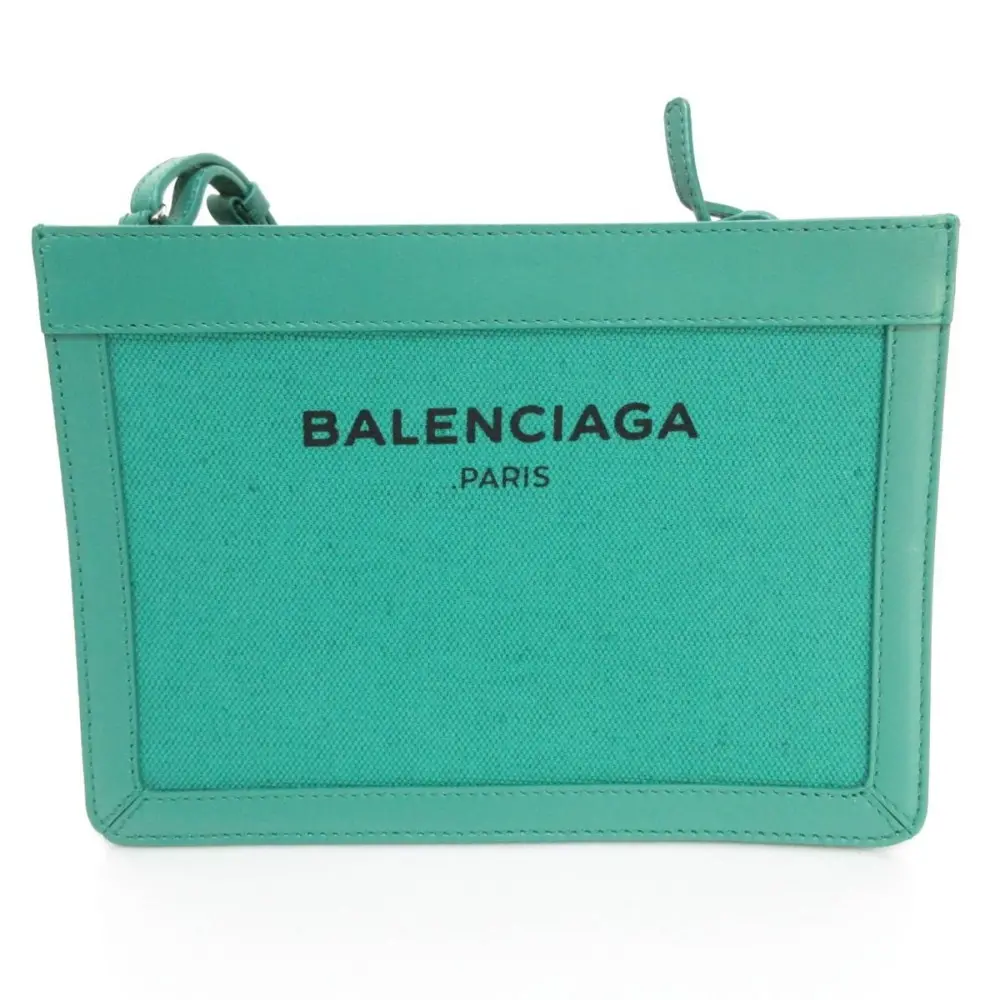 BALENCIAGA バレンシアガ ネイビーポシェット キャンバス×レザー ロゴ ショルダーバッグ 390641 グリーン