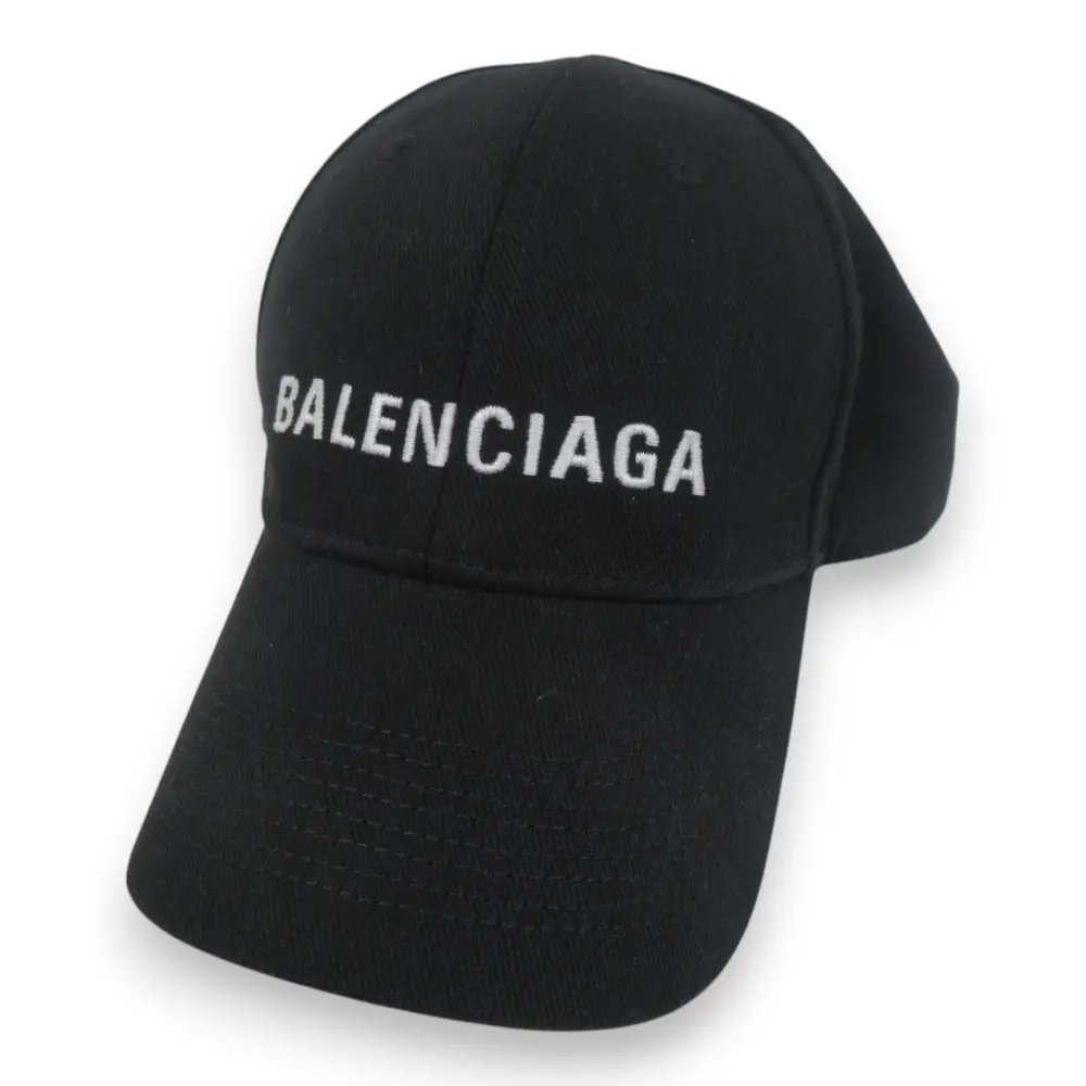 BALENCIAGA バレンシアガ ロゴ刺繍 ベースボールキャップ 帽子 L 59cm ブラック×ホワイト