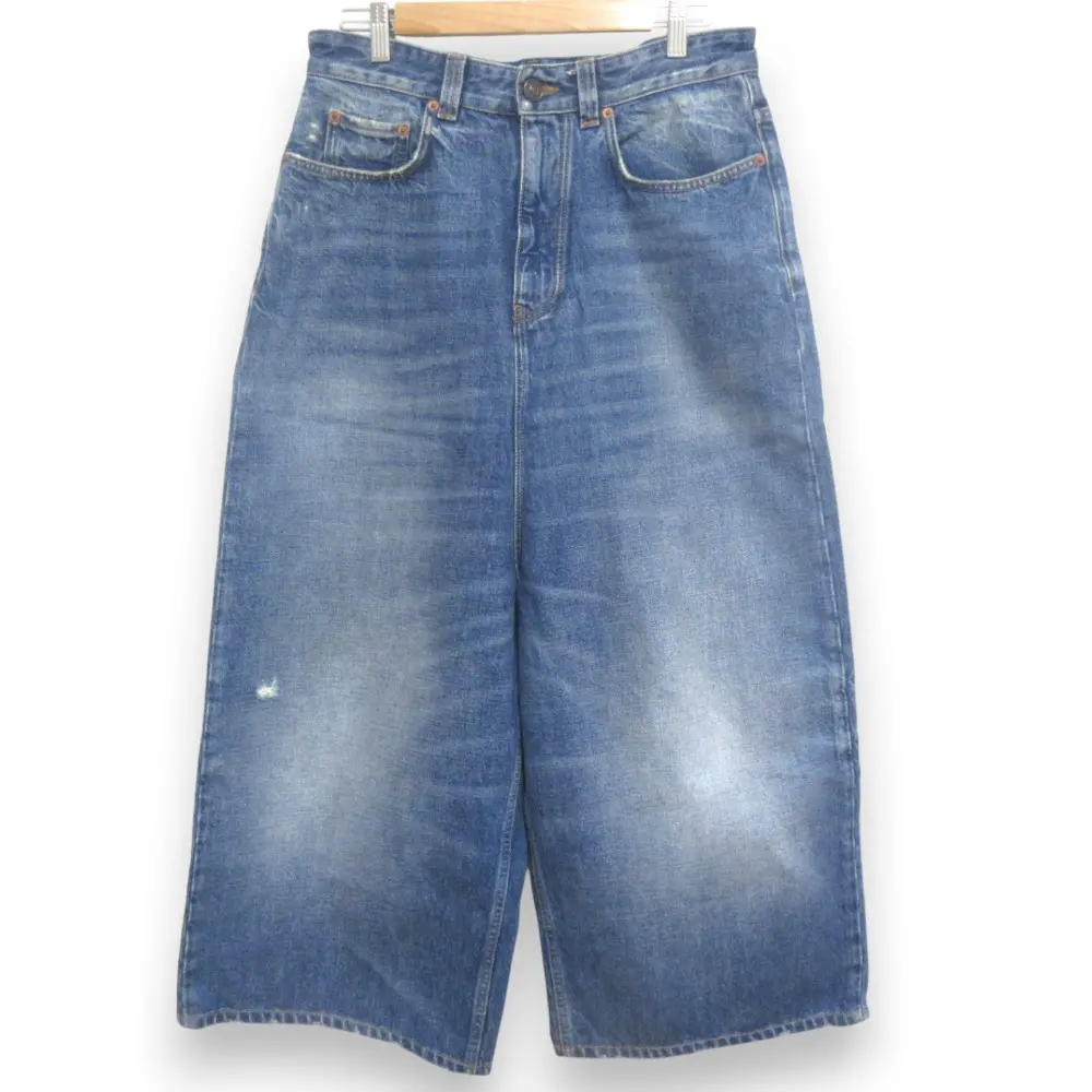 BALENCIAGA バレンシアガ クラッシュ加工 ウォッシュドバギーデニムパンツ 706652 TBP48 Sサイズ インディゴブルー