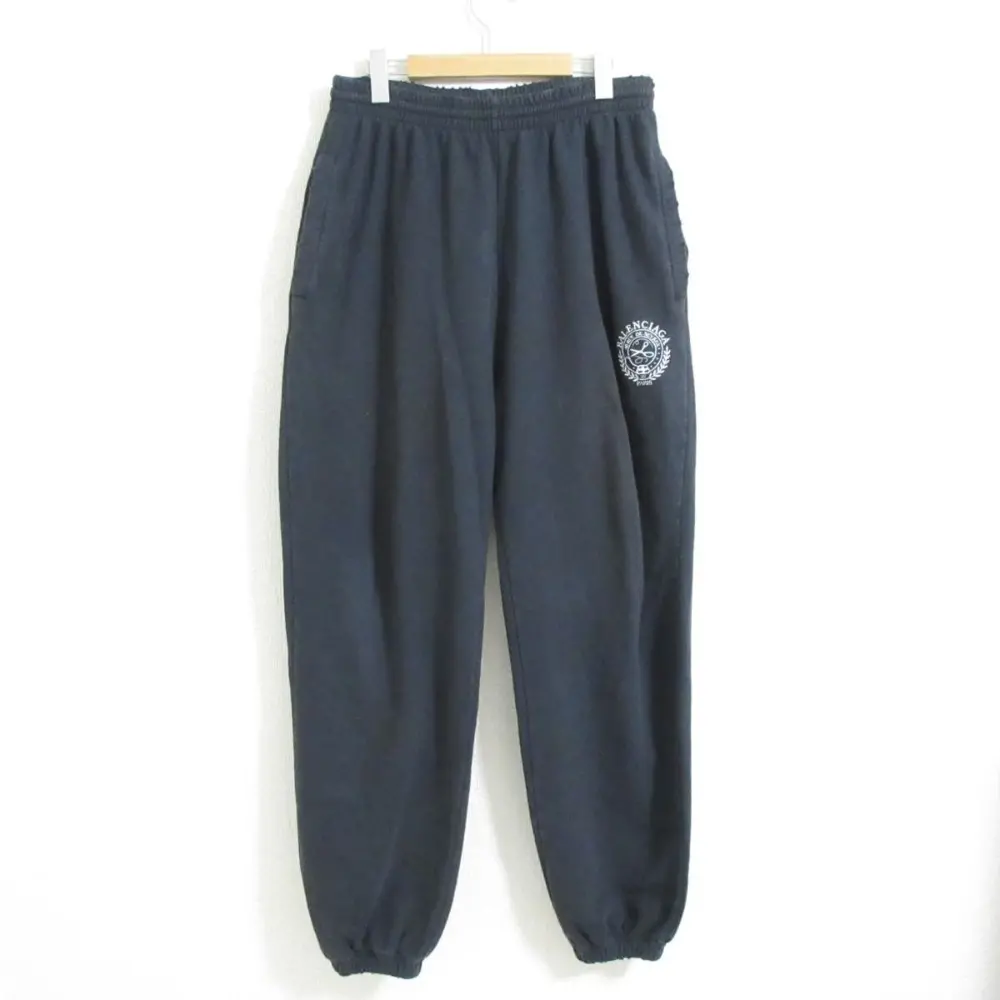 BALENCIAGA バレンシアガ 2021年モデル ロゴ刺繍 ダメージ加工 イージーウエスト スウェットパンツ ユニセックス S ブラック