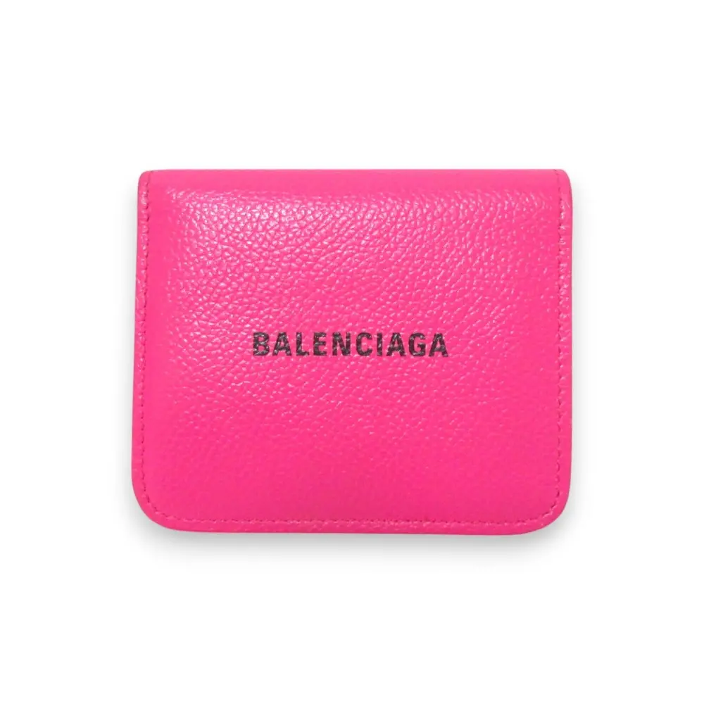 BALENCIAGA バレンシアガ キャッシュ ロゴプリント レザー ハーフウォレット 二つ折り財布 コンパクトウォレット 594216 ピンク