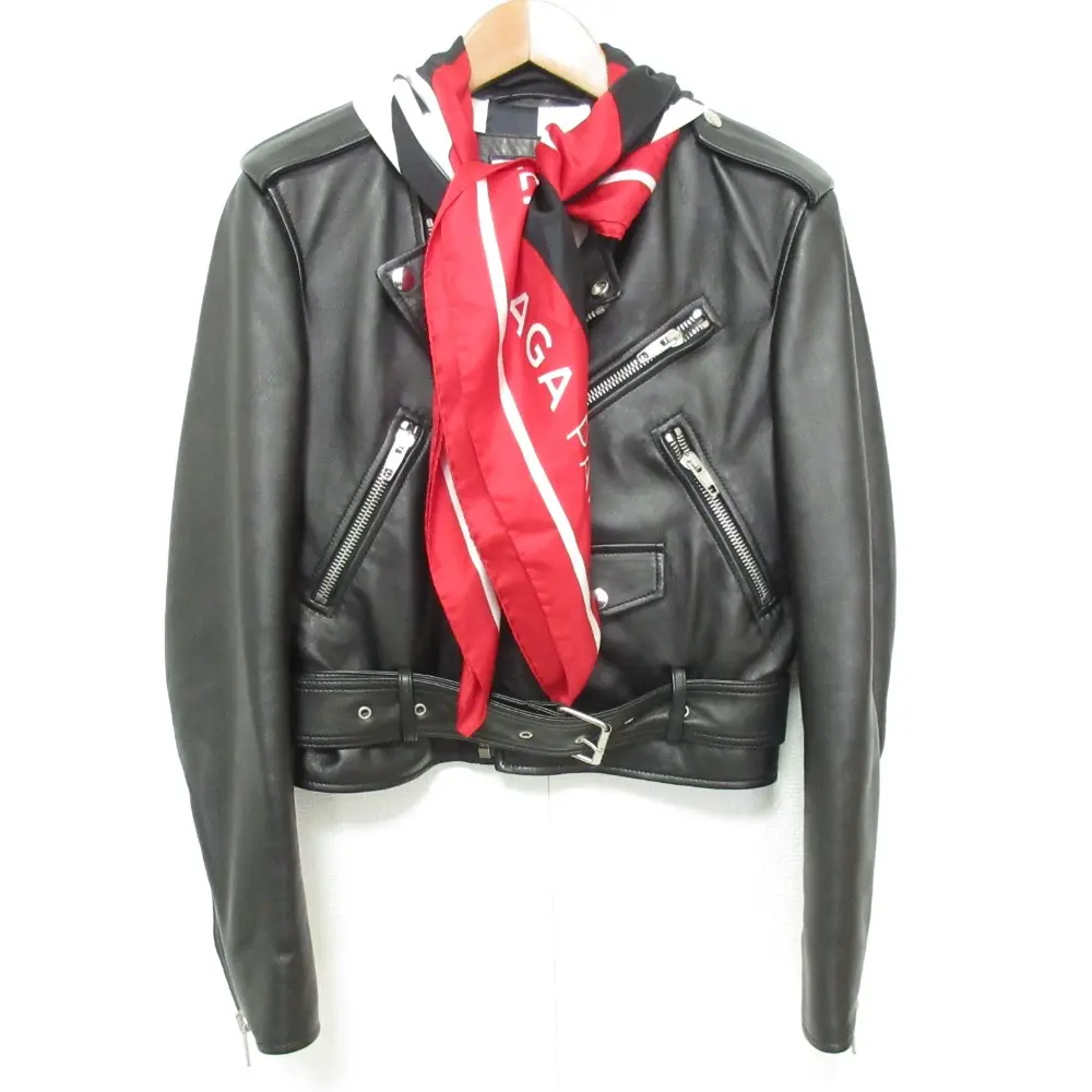 BALENCIAGA バレンシアガ スカーフ付き ラムレザー ダブルライダースジャケット サイズ34 ブラック
