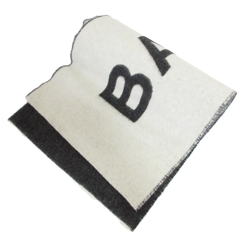 BALENCIAGA バレンシアガ ショートフリンジ ロゴマフラー グレー