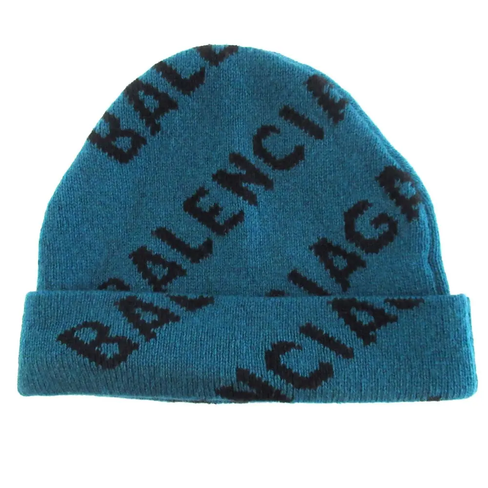 BALENCIAGA バレンシアガ 2021年モデル レターロゴ ニットキャップ ニット帽子 ビーニー ターコイズブルー×ブラック