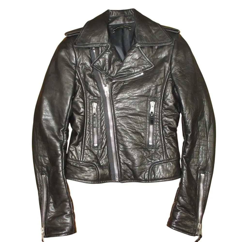 BALENCIAGA バレンシアガ ラムレザー パディングレザー ライダースジャケット 38 ブラック