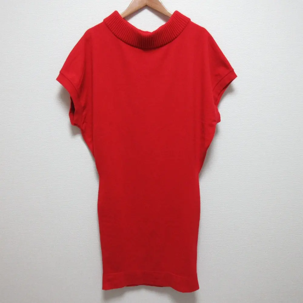 BALENCIAGA バレンシアガ カシミヤブレンド フレンチスリーブ ひざ丈 タイト ニットドレス ワンピース サイズ34 レッド