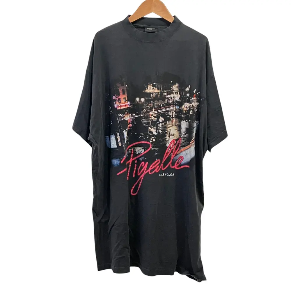 24年商品 BALENCIAGAバレンシアガ ピガール 転写プリント オーバーサイズTシャツ 787349 サイズL ブラック