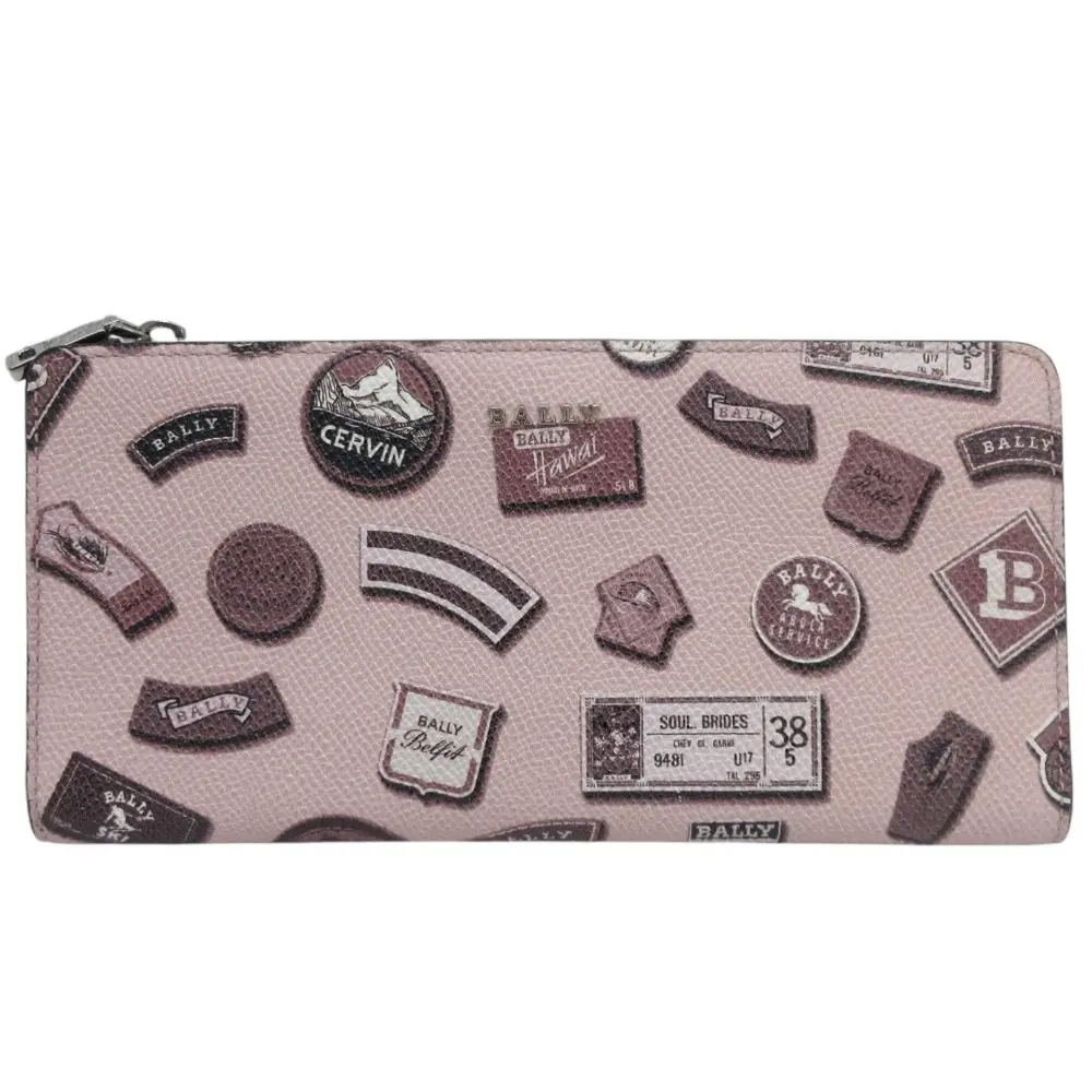 BALLY バリー ワッペンプリント レザー 長財布 ロングウォレット ピンク