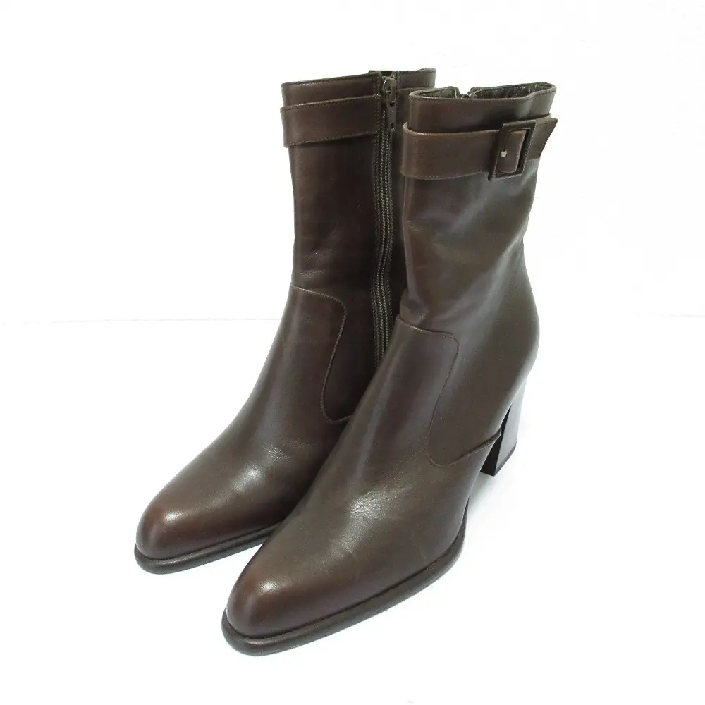 BALLY バリー FIRESIDE レザー サイドジップ ポインテッドトゥ チャンキーヒール ミドルブーツ 38 25.0cm相当 ブラウン