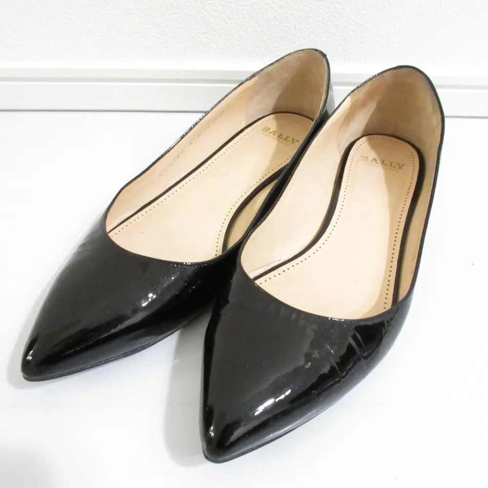 BALLY バリー パテントレザー ポインテッドトゥ ローヒール パンプス 36.5 23.5cm ブラック