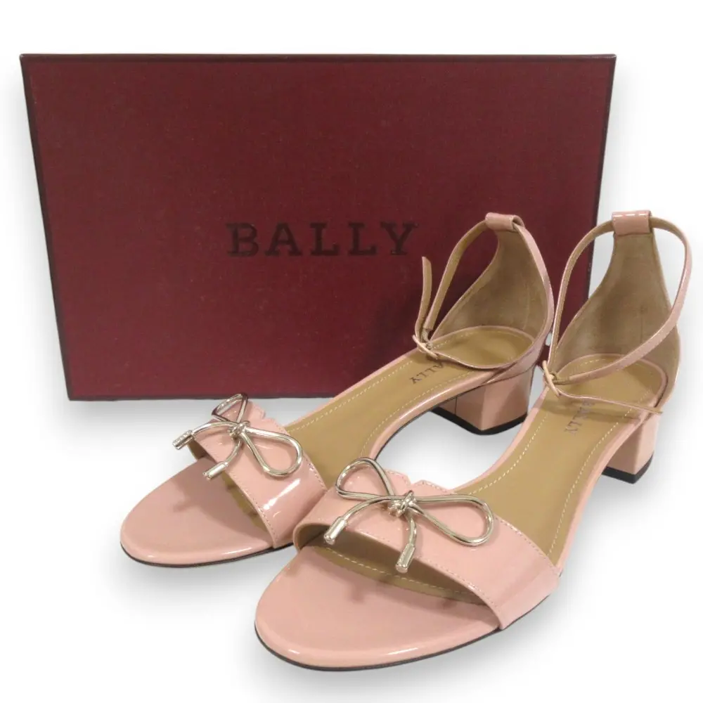 BALLY バリー パテントレザー アンクルストラップ リボン サンダル 40 約27cm ピンクベージュ