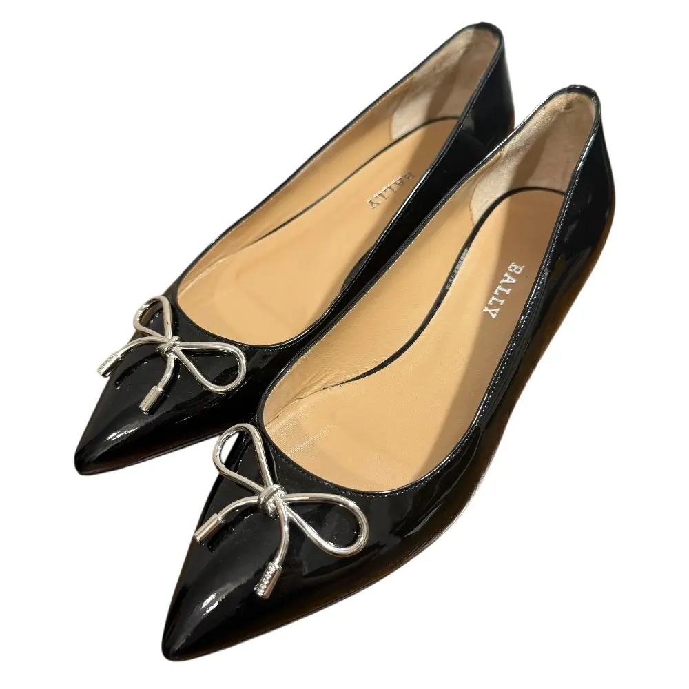 BALLY バリー パテントレザー リボンモチーフ ポインテッドトゥ フラット パンプス 36 23cm相当 ブラック