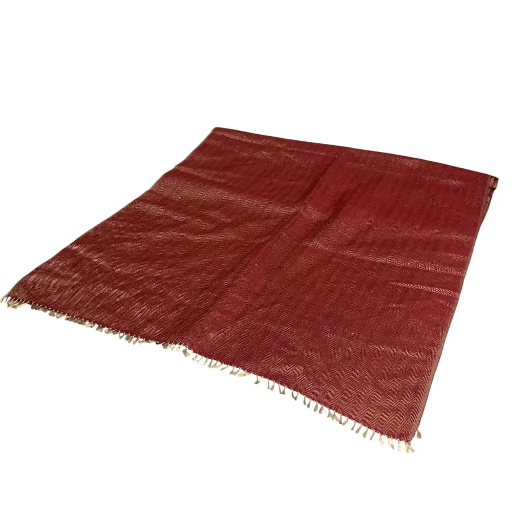 BALLY バリー ヘリンボーン ロゴ刺繡 フリンジ ストール ショール マフラー ワインレッド