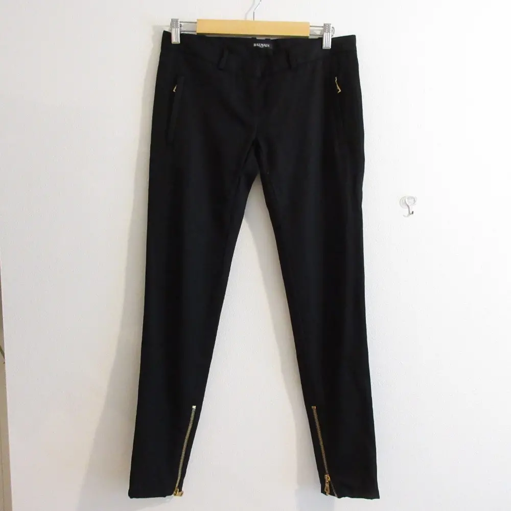 BALMAIN バルマン ウール 裾ジップ スリム テーパード パンツ スラックス 38 ブラック