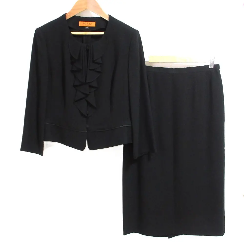 BALMAIN バルマン フリルジャケット ひざ下丈スカート セレモニー スーツ セットアップ 11AR ブラック