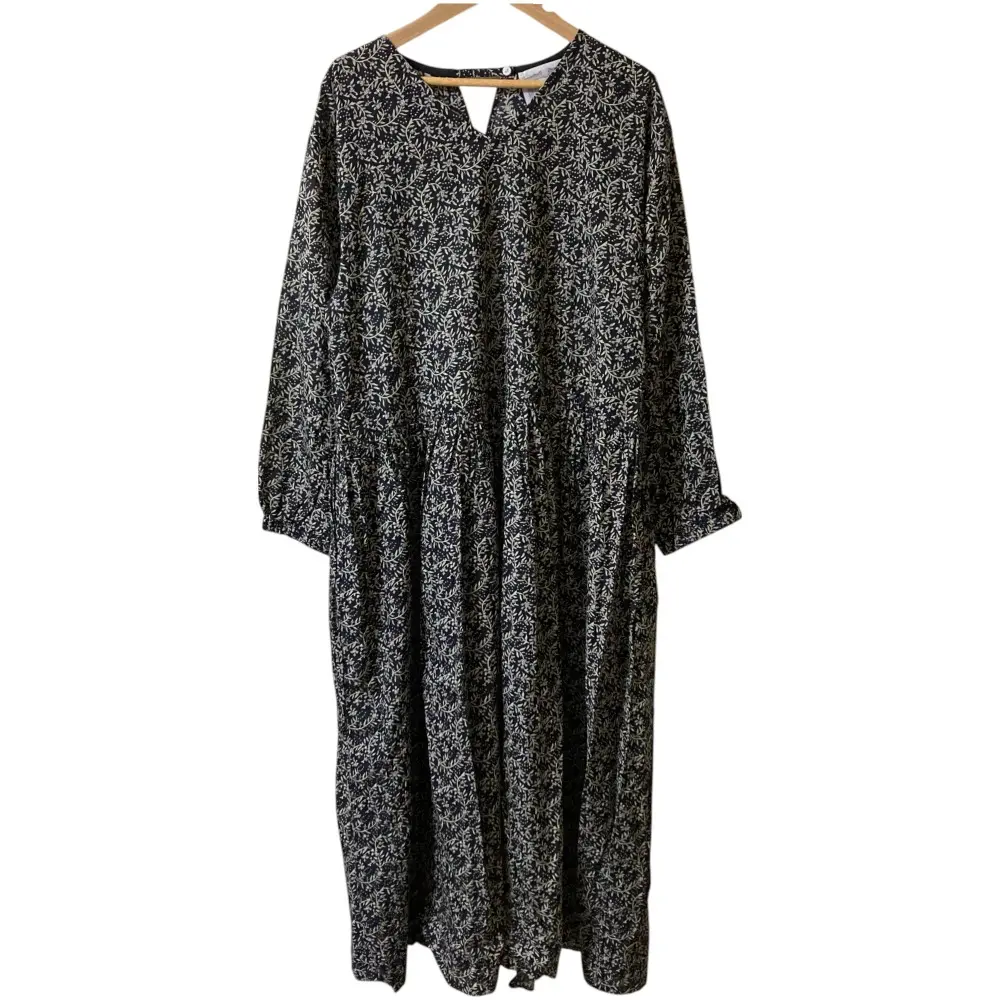 24AW BEARDSLEY ビアズリー プリントギャザーワンピ 長袖 ロングワンピース BEZ1042209A0006 F ブラック系