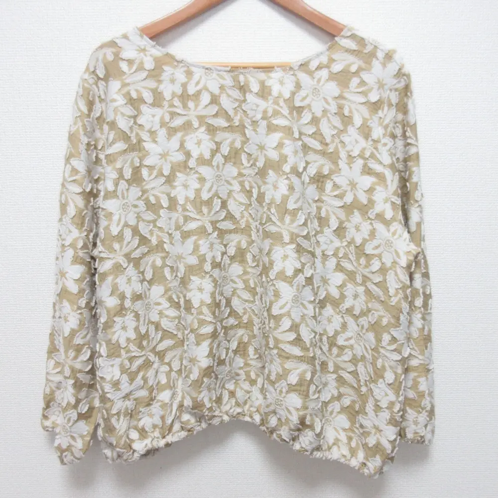 25SS BEARDSLEY ビアズリー 花ジャガード前後ブラウス サイズF ベージュ ホワイト