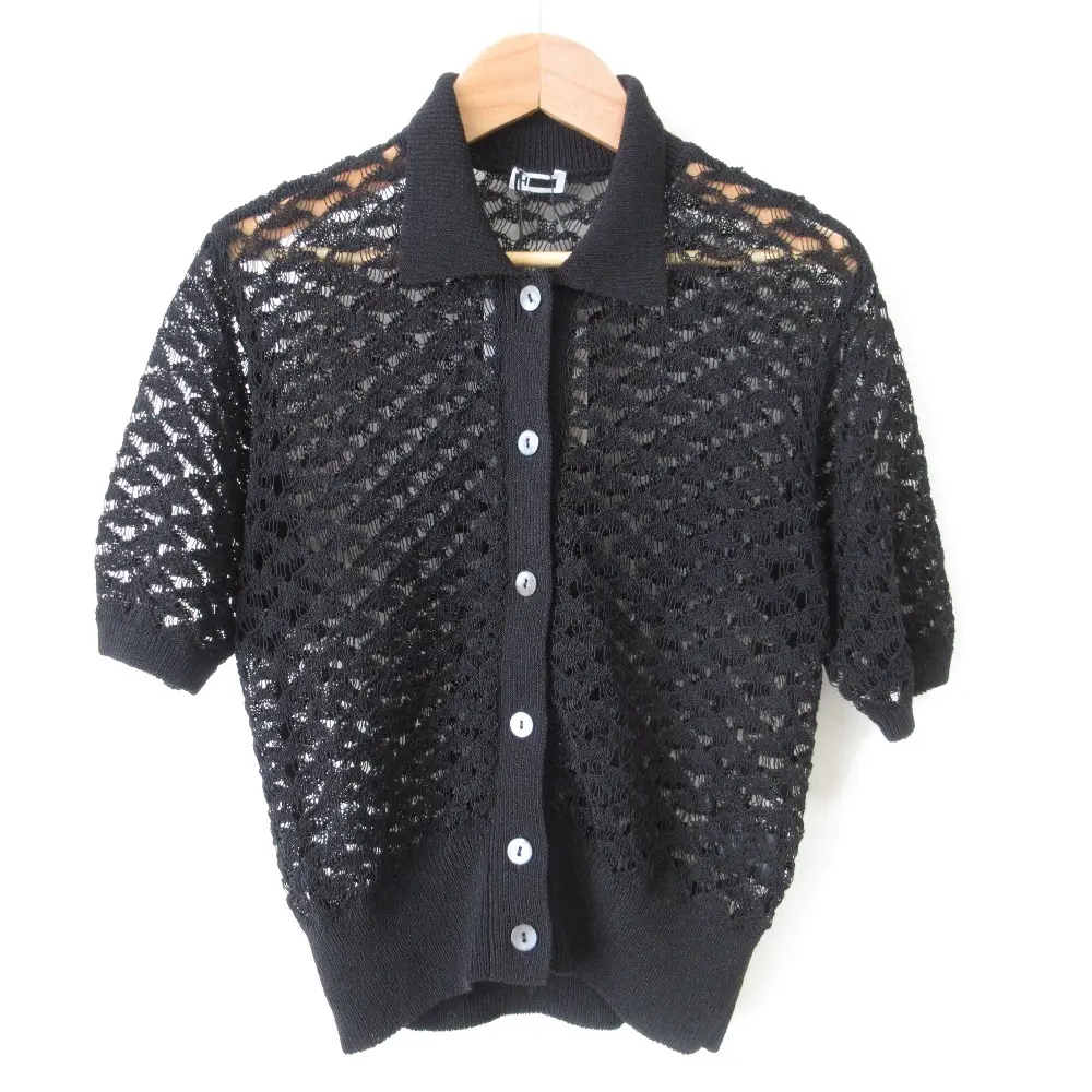 H BEAUTY＆YOUTH ユナイテッドアローズ COTTON NYLON CORD COLLAER KNIT シャツ Fブラック