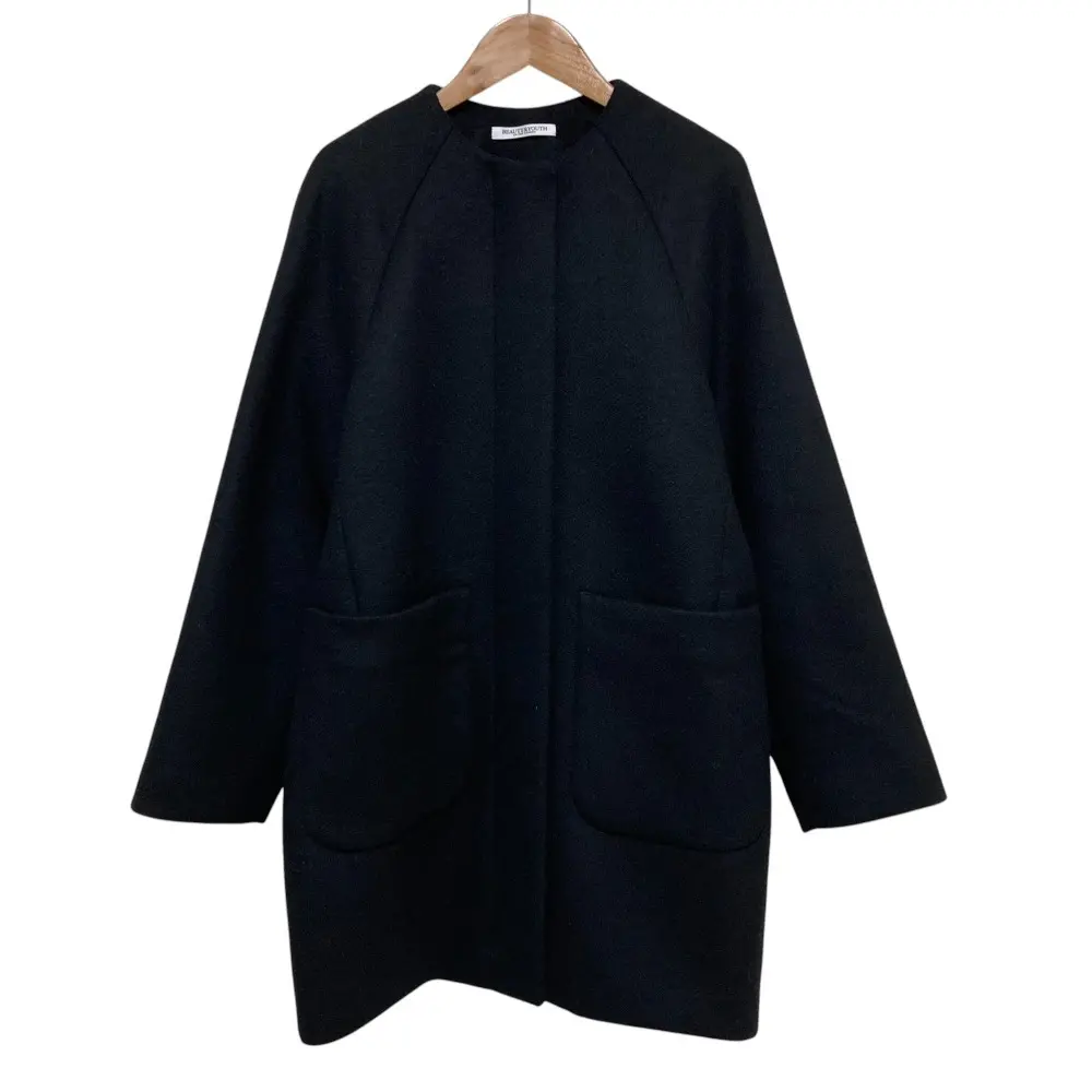 24AW ビューティーアンドユース ユナイテッドアローズ ウールブレンド ノーカラーミドルコート 1625-126-5242 S ブラック
