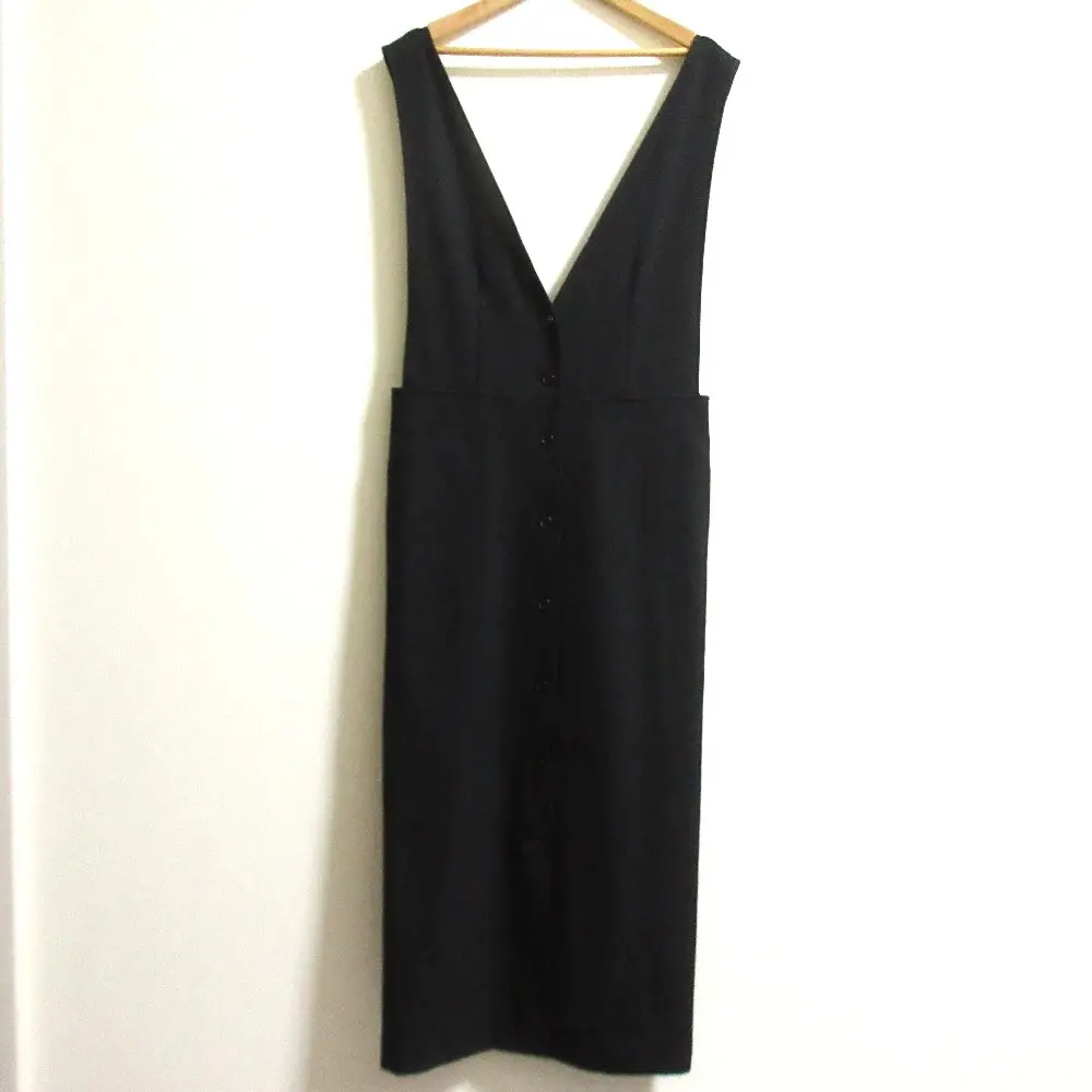 BEAUTY&YOUTH ビューティー＆ユース ツイードライク Vネックボタン ジャンパースカート ロング ワンピース サイズM ブラック