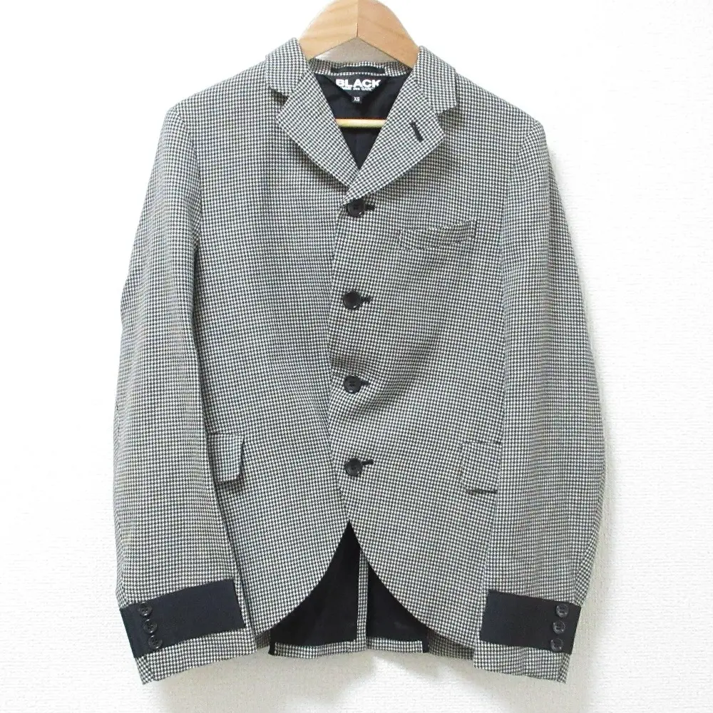 BLACK COMME des GARCONS ブラックコムデギャルソン 千鳥格子柄 ウールジャケット XS ブラック×ホワイト