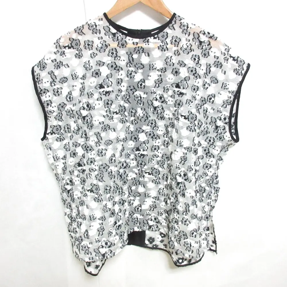 23SS BLAMINK ブラミンク オンライン完売モデル フラワージャガード シルクブレンド クルーネックブラウス シアーシャツ 36 グレー